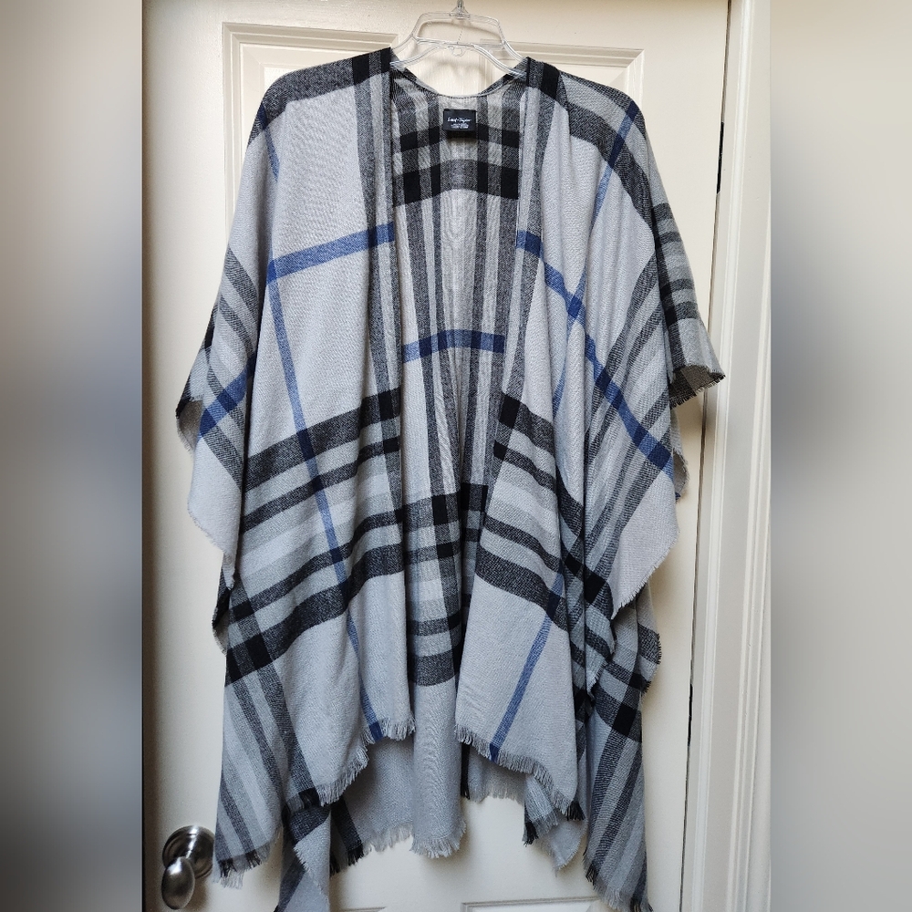 Lord & Taylor Plaid Ruana/ Poncho with Fringe